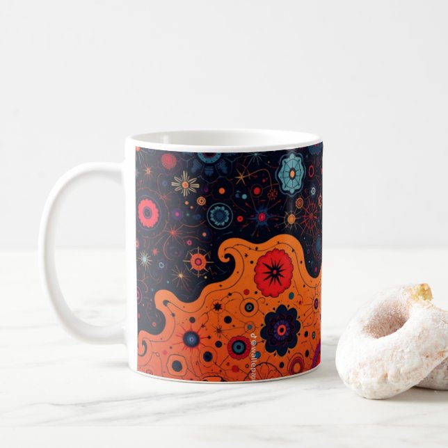 Colourful Doodle Pattern Coffee Mug | Cute Cartoon (With Donut)
