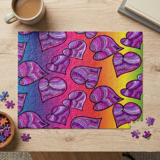 Colourful Doodle Rainbow Hearts Pattern Jigsaw Puzzle (Creator Uploaded)
