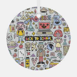 Colourful Doodle School Vintage Set Glass Tree Decoration