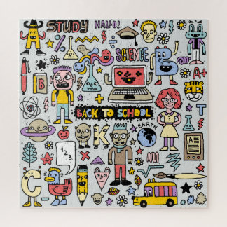 Colourful Doodle School Vintage Set Jigsaw Puzzle