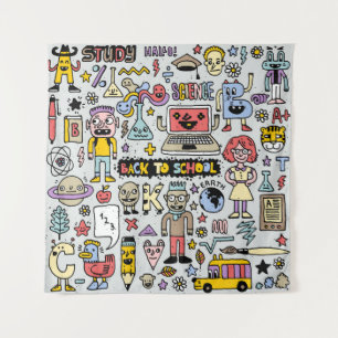 Colourful Doodle School Vintage Set Tapestry