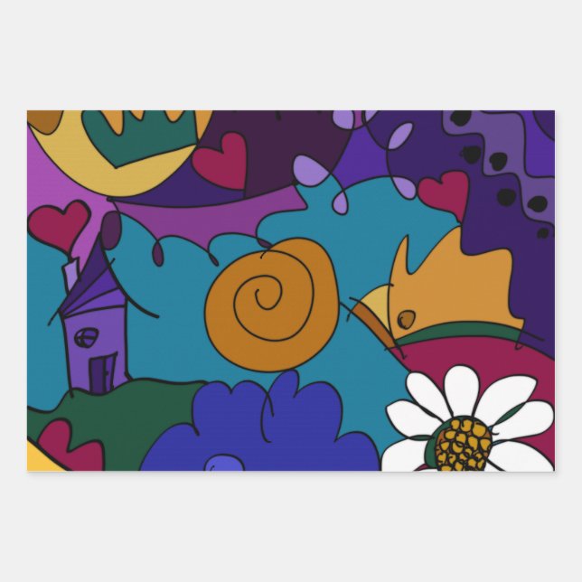 Colourful Doodle Sketches Bright Digital Drawn Art Wrapping Paper Sheet (Front)