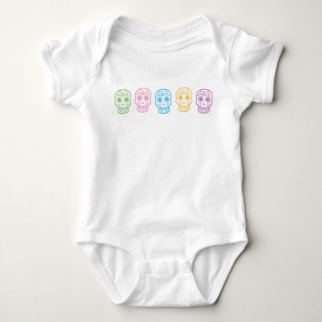 Colourful Doodle Skulls Baby Bodysuit (Front)
