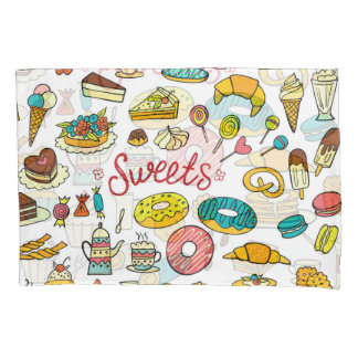 Colourful doodle sweets: dessert design pillowcase