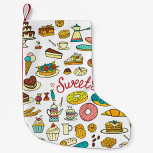 Colourful doodle sweets: dessert design small christmas stocking