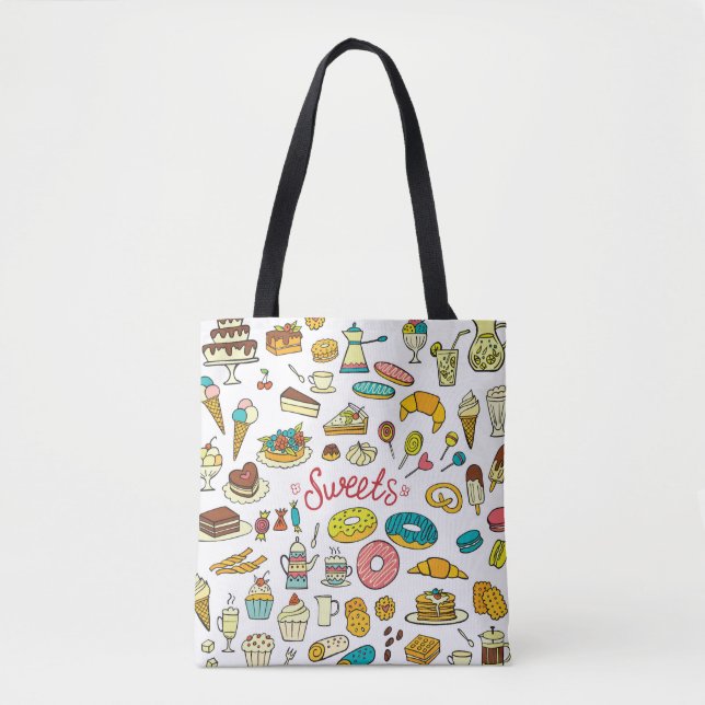 Colourful doodle sweets: dessert design tote bag (Front)