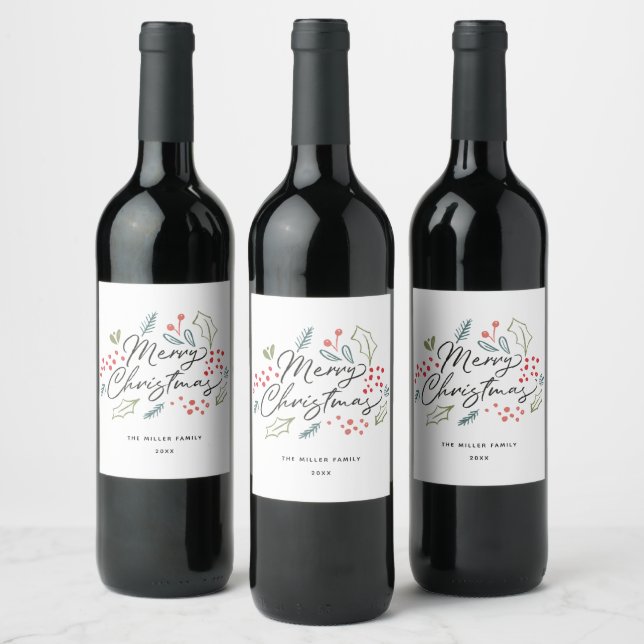 Colourful Doodles Christmas Holiday Modern Brush Wine Label (Bottles)