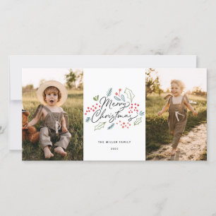 Colourful Doodles Merry Christmas 2 Photo Holiday Card