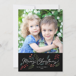 Colourful Doodles Merry Christmas Photo Black Holiday Card