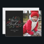 Colourful Doodles Merry Christmas Photo Black Holiday Card<br><div class="desc">This bright and colourful photo holiday card features our illustrated holiday foliage doodles and says "Merry Christmas" in a modern brush script. Comes with a matching pattern on the reverse for an extra special card. This design is part of a collection.</div>