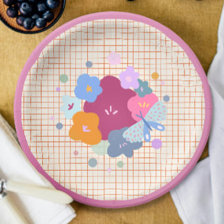 Colourful Dopamine Flower Girl Paper Plate