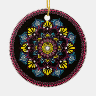 Colourful Dot Art Mandala   Sacred Geometry Boho Ceramic Tree Decoration