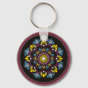Colourful Dot Art Mandala Sacred Geometry Boho Key Ring