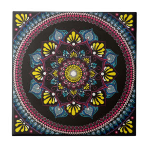 Colourful Dot Art Mandala   Sacred Geometry Boho Tile
