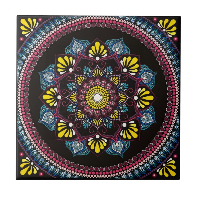 Colourful Dot Art Mandala | Sacred Geometry Boho Tile (Front)
