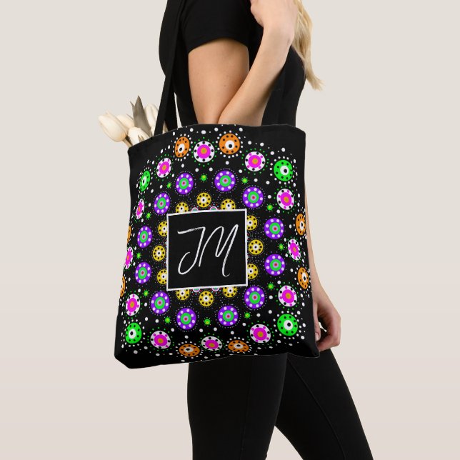 Colourful Dot Mandala Tote Bag (Close Up)