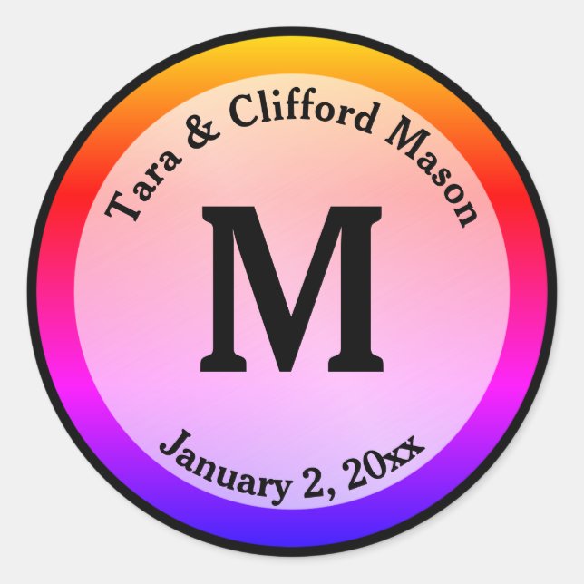  Colourful Dot Monogram Personalised Wedding  Classic Round Sticker (Front)