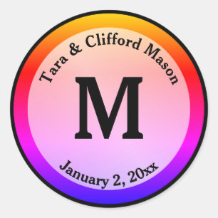  Colourful Dot Monogram Personalised Wedding  Classic Round Sticker