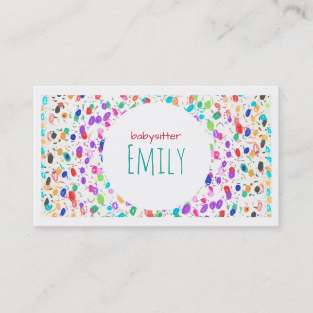 Colourful Dot Sketch Babysitter Business Card (Front)