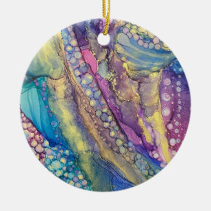 Colourful Dots Alcohol Ink Liquid Abstract Art 1 Ceramic Tree Decoration