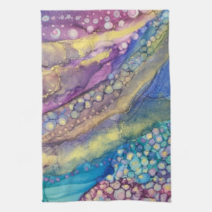 Colourful Dots Alcohol Ink Liquid Abstract Art 2 Tea Towel