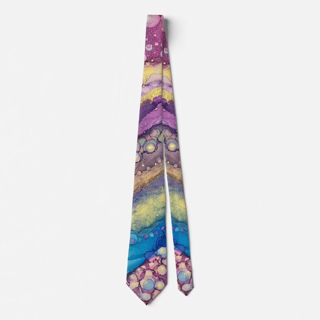 Colourful Dots Alcohol Ink Liquid Abstract Art 2 Tie (Front)