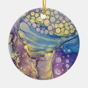 Colourful Dots Alcohol Ink Liquid Abstract Art 3 Ceramic Tree Decoration