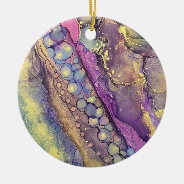 Colourful Dots Alcohol Ink Liquid Abstract Art 6 Ceramic Tree Decoration (Front)