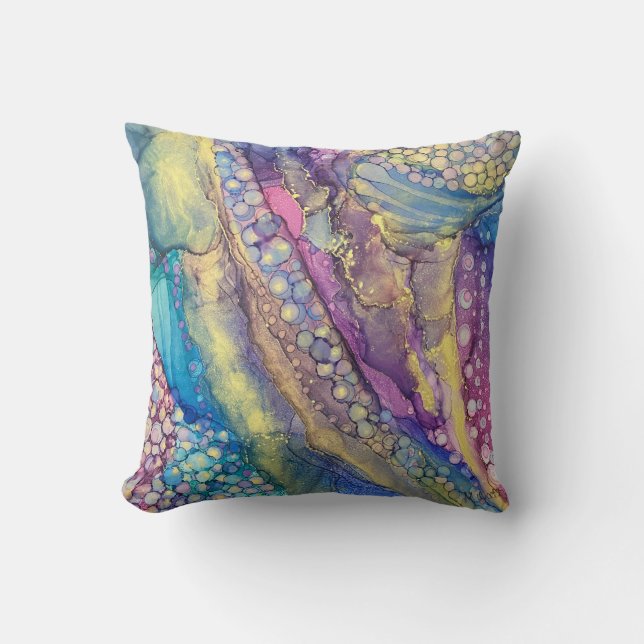 Colourful Dots Alcohol Ink Liquid Abstract Art Cushion (Front)
