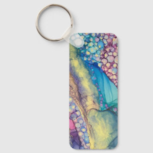 Colourful Dots Alcohol Ink Liquid Abstract Art Key Ring