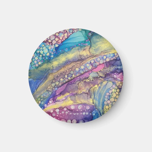 Colourful Dots Alcohol Ink Liquid Abstract Art Magnet (Front)