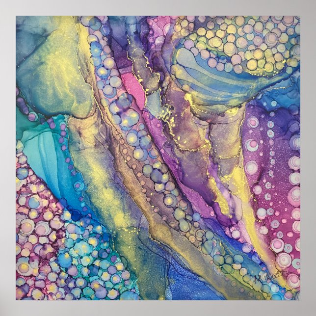 Colourful Dots Alcohol Ink Liquid Abstract Art Poster (Front)