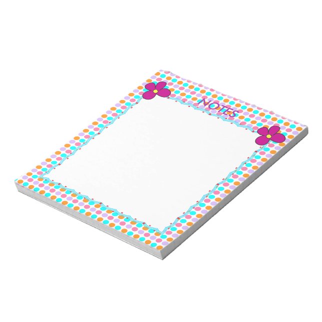 Colourful Dots and Pink flowers Notepad (Rotated)