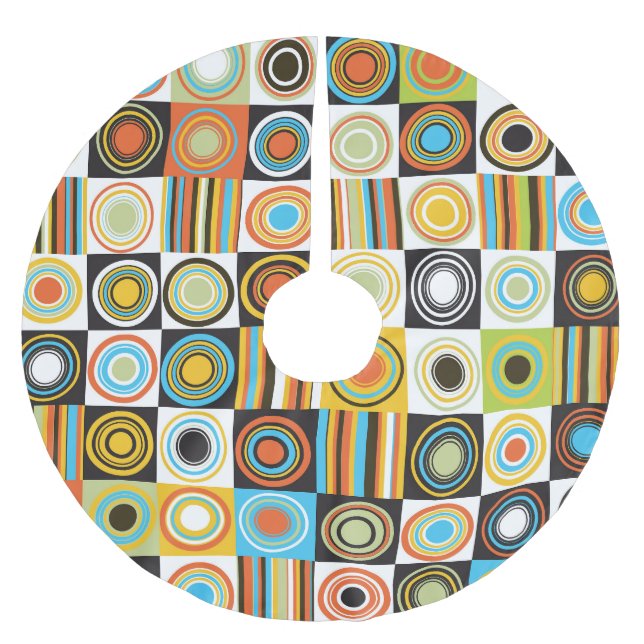 Colourful dots, circles, stripes background. brushed polyester tree skirt (Front)