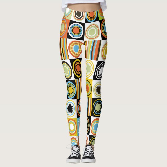 Colourful dots, circles, stripes background. leggings (Front)