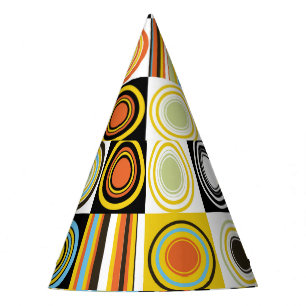Colourful dots, circles, stripes background. party hat