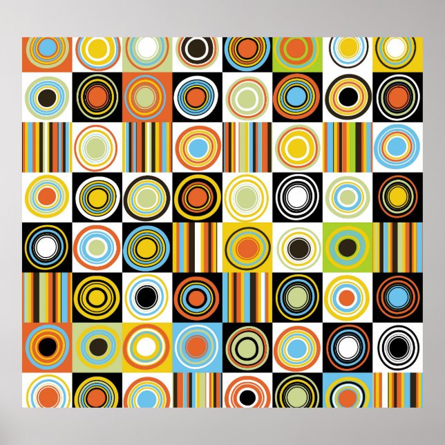 Colourful dots, circles, stripes background. poster (Front)