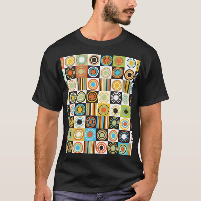 Colourful dots, circles, stripes background. T-Shirt (Front)