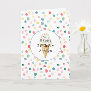 Colourful Dots Confetti Ice Cream Cone Birthday Card