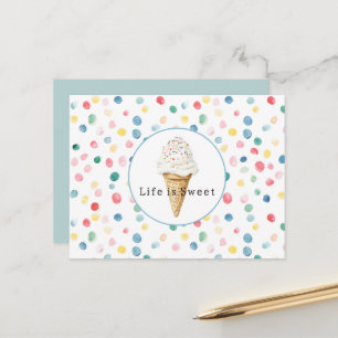 Colourful Dots Confetti Ice Cream Cone Sweet Life Postcard