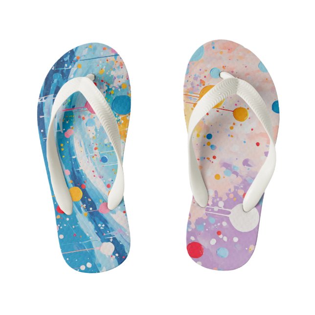 Colourful Dots Drips Splatters Kid's Jandals (Footbed)