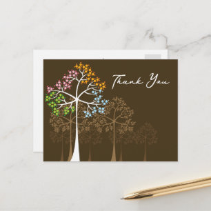 Colourful Dots Four Seasons Trees Wedding Thank Yo Postcard
