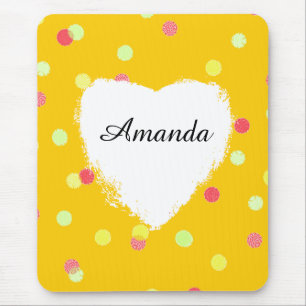 colourful dots & white heart shape name customised mouse pad