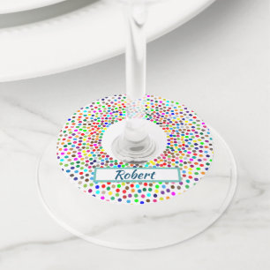 Colourful Dots with Name Collar Wine Glass Tag