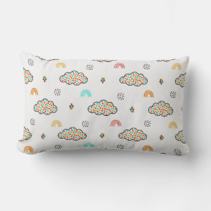 Colourful Dotted Clouds and Rainbow Pattern Lumbar Cushion
