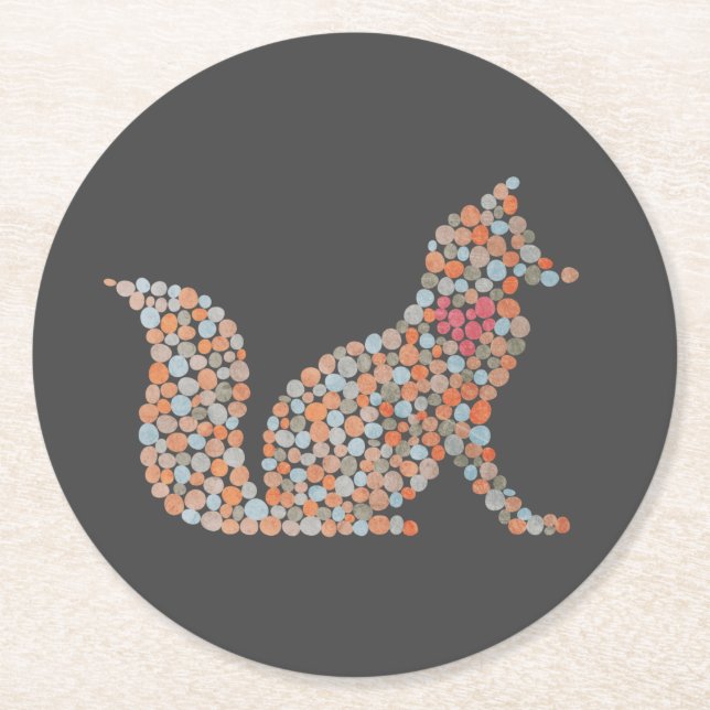Colourful Dotted Fox Round Paper Coaster (Front)