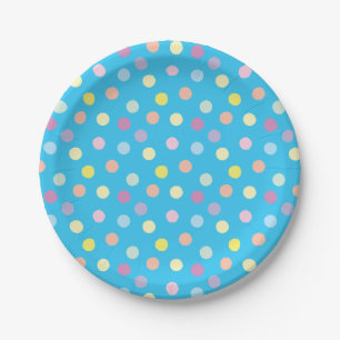 Colourful Dotty Pattern on Bright Blue Paper Plate