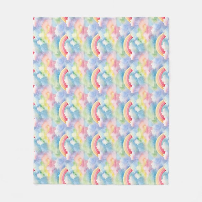 Colourful Double Rainbow and Clouds in the Sky Fleece Blanket (Front)