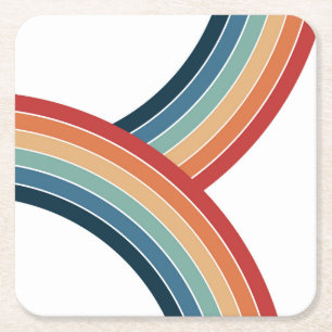 Colourful double retro style rainbow decoration square paper coaster