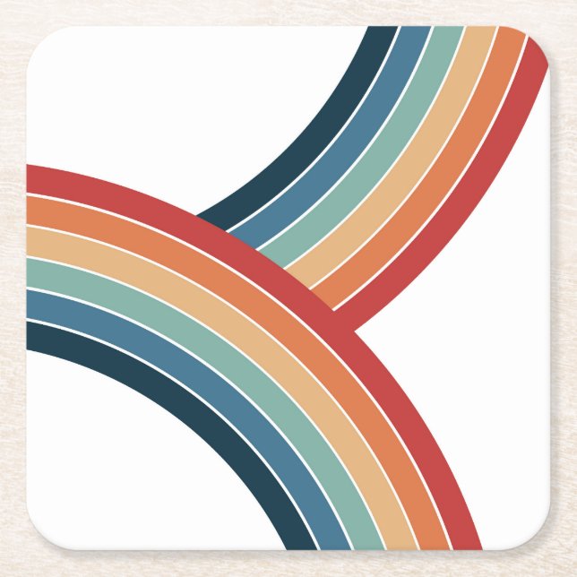 Colourful double retro style rainbow decoration square paper coaster (Front)